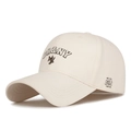 Beige cotton baseball cap with DH&NY embroidery and curved brim for casual sun protection - Adjustable / Light Beige