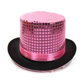 Sparkly pink and black sequined top hat with satin ribbon for stage performances - Sequins - Pink