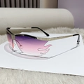 Fashion rimless flame sunglasses featuring purple pink gradient lenses and silver metal frame - Silver Frame Tricolor Lens