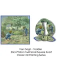 Flat and styled view of Van Gogh First Steps oil painting art twill silk square scarf - Van Gogh First Steps / 53cm x 53cm