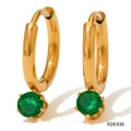 Vintage gold hoop earrings with green zircon pendants in a prong setting - Green Zircon Style (KDE436)