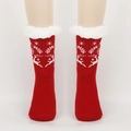 Chaussettes de Noël rouges avec motifs de rennes et bordures épaisses en polaire blanche - Taille unique / Tête de Cerf Rouge Blanc