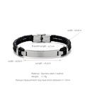 Men's multi-layer braided leather bracelet with black stainless steel curved plate - Black Wide Plate (W-13-3)