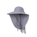 Detail of grey quick-dry sun hat with wide brim, neck flap and breathable mesh side panels - Light Grey with Bow