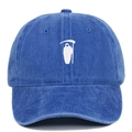 Close-up of Reaper embroidery on vintage washed cotton dark blue baseball cap - Adjustable / Sapphire Blue