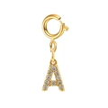 Detailed close-up of a 14k gold plated letter A pendant with micro-set cubic zirconia - Letter Pendant-A