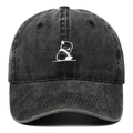 Vintage washed cotton baseball cap featuring minimalist panda embroidery on front - Black