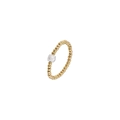 Detailed view of elastic gold bead ring featuring a sparkling central zircon gemstone - Single White Ring