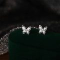 Orecchini a farfalla in argento sterling S999 con zirconi scintillanti in scatola di velluto - Argento 990 / Oro Bianco
