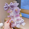 Purple children's hair accessories set with mesh flowers and bows on a display card - Bowknot Hair Clip Set (With Cardboard) / 10 Pieces Pack / Purple Bowknot (18#)