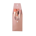 Set pennelli trucco con astuccio in pelle rosa e setole arancioni e manici dorati - Piccolo 8 Pezzi + Borsa in Pelle / Rosa