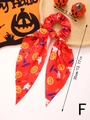 Halloween ribbon hair scrunchie with pumpkin and ghost prints on red satin fabric - Style F