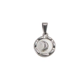 Silver crescent moon round pendant with serrated edges in polished stainless steel - Round Moon / Steel