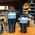 Two black stainless steel tumblers in 30oz and 20oz sizes with lids and straw - 20oz/600ml / Screw Lid Straw Style / Black