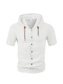 White short sleeve hooded shirt for men in breathable cotton with brown buttons - S / White