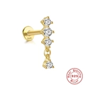 S925 sterling silver gold labret stud featuring four vertically stacked zircon stones - #10 Gold - Dangle Row Stones Style