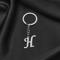 Polished stainless steel keychain with letter H pendant in silver finish - Letter H