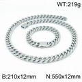 Ensemble collier et bracelet maille gourmette en acier inoxydable argenté avec fermoir - Ensemble Couleur Argent 12mm (KS141845-Z)
