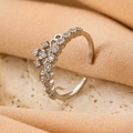 Elegant silver crown ring with sparkling zircons and adjustable open design for women - Silver Hollow Crown Open Ring (4371)