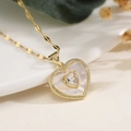 18K gold plated heart necklace with white shell inlay and zircon on a gold chain - Gold Shell With Inner Zirconia Heart