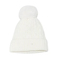 Close-up of white cable knit texture and fluffy faux fur pompom on a winter beanie - M (56-58cm) / White