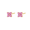 Elegant gold plated stud earrings featuring four-claw set pink cubic zirconia stones - Gold Pink Stone Flower Studs