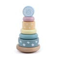 Morandi colors wooden rainbow stacking toy with a lion head topper and star patterns - Macaron Cartoon Rainbow Tower