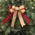 Red and black buffalo plaid Christmas bow decoration, 25cm size for holiday tree decor - Red and Black Plaid Splicing