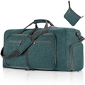 Foldable teal travel duffel bag with grey straps and matching zipper pouch accessory - 65L / Ant Green
