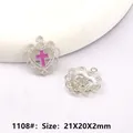 Pink heart lace cross pendant with 21x20mm size and polished alloy metal finish - Silver/Light Purple