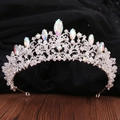 Close-up of silver Baroque crown with AB crystals and rhinestones on dark fabric - Silver with White & AB Rhinestones (Handmade)