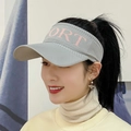Gray knitted visor hat with pink Sport embroidery for sun protection and outdoor fitness - Adult / Gray