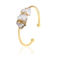 Brazalete ajustable bañado en oro con tres racimos de cristales blancos naturales - Brazalete de Cúmulo de Cristal