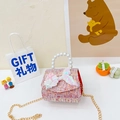 Pink sequin mermaid shell crossbody bag for little girls with pearl handle and gold chain - Vertical / Vertical Red