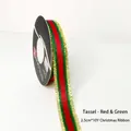 2.5cm Christmas ribbon with red and green fringe and gold metallic foil print on 10Y roll - Red Green Tassel / 2.5cm*10 Yards