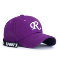 Dark purple baseball cap with white embroidered R and stylish sports ribbon strap - Adjustable / Purple