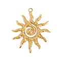 18K gold plated stainless steel sun pendant featuring a textured spiral design - Sun Pendant / Gold
