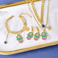 Golden Hamsa hand and Evil Eye jewelry set with layered necklace bracelet and earrings - Three-Piece Set