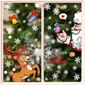 Festive Christmas window decals featuring Santa, reindeer, and snowflakes on glass - 2-Pack Set XC84+85