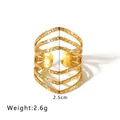 Adjustable wavy gold stainless steel ring with hammered texture and minimalist design - Multi-layer Irregular Wave Hammer Pattern / Gold