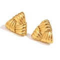 Vintage 18K gold plated stainless steel stud earrings with textured triangle design - Gold