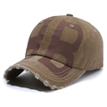 Berretto da baseball vintage lavato in kaki con grande stampa della lettera B marrone - Cachi