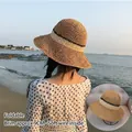 Classic tan woven straw hat for women with tricolor ribbon and 9cm foldable brim - L (58-60cm) / Foldable Steel Wire Khaki