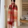 Écharpe à carreaux tendance avec pompons aux tons chauds rouge et orange pour l'hiver - 23# Orange Marron Chaud à Carreaux