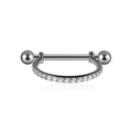 Silver G23 titanium nipple piercing bar with zircon paved U-shape ring design - 10mm Steel with White Zircon