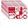 Christmas gift tag stickers featuring Santa and festive icons in red and white colors - Christmas Stocking and Ornament Designs(148A-KP219) / 10 Sheets/Pack
