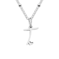 Silver titanium steel necklace with heart-accented letter T pendant on a bead chain. - Letter T / Silver