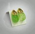 18k gold plated stainless steel square earrings with green resin teardrop charms - Striated Waterdrop / Emerald Green