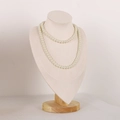 Elegant double-layered cream white pearl necklace on minimalist wooden jewelry stand - RBMT01 Large Linen Necklace Bust