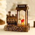 Lanterne de train rétro en bronze avec Père Noël et paillettes dorées scintillantes - Train Rempli d'eau avec Lumière / Bronze